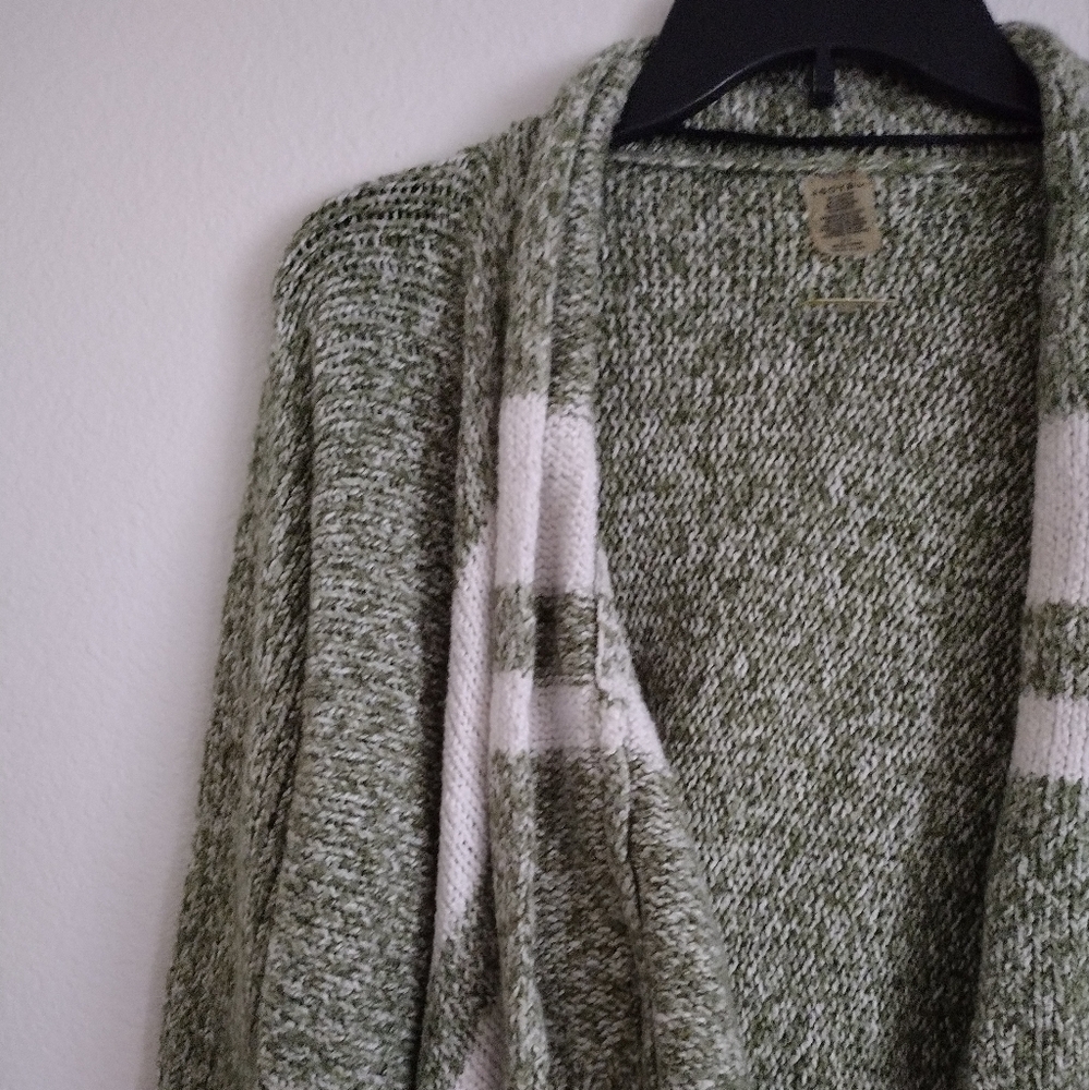 Soybu green and white striped colorblock knit cardigan wrap cotton blend… - Picture 2 of 6
